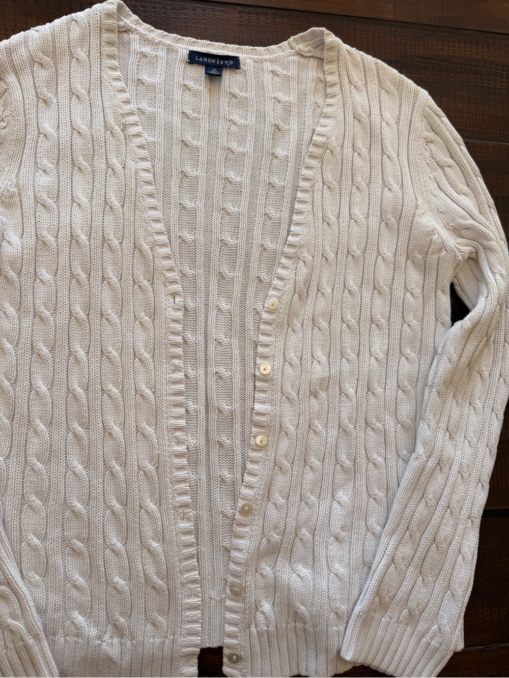 Lands' End Cream Cable‑Knit Button‑Front Cardigan - Picture 3 of 7